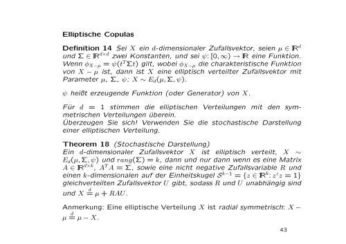 Elliptische Copulas Definition 14 Sei X ein d-dimensionaler ...
