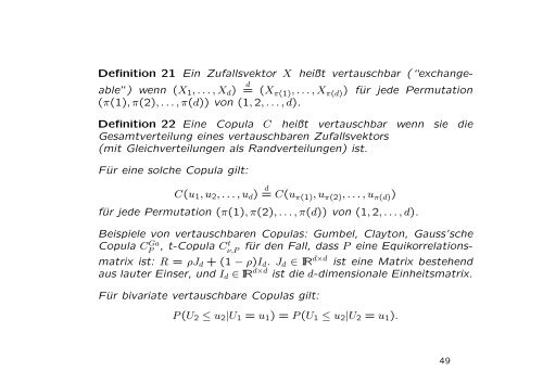 Elliptische Copulas Definition 14 Sei X ein d-dimensionaler ...