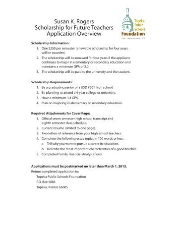 Susan K. Rogers Scholarship for Future Teachers Application ...