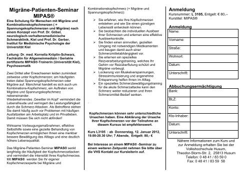 Migräne-Patienten-Seminar MIPAS® - Volkshochschule Husum