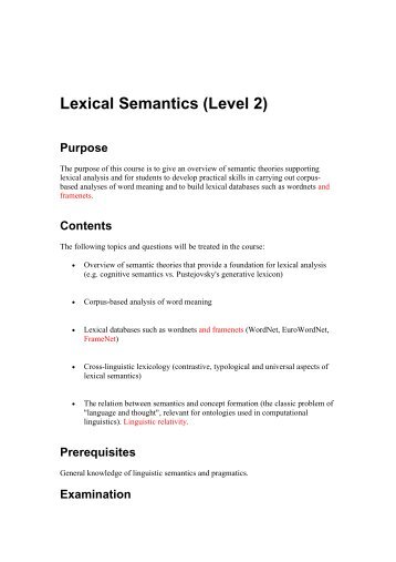 Lexical Semantics (Level 2) Purpose