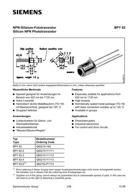 BPY 62 NPN-Silizium-Fototransistor Silicon NPN Phototransistor ...