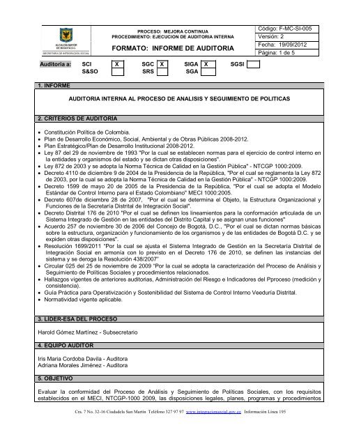 Informe Final AuditorÃ­a Interna Proceso de AnÃ¡lisis y Seguimiento ...