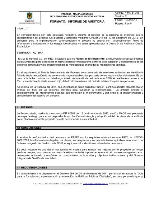 Informe Final AuditorÃ­a Interna Proceso de AnÃ¡lisis y Seguimiento ...