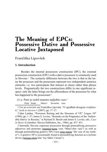 The Meaning of EPCs: Possessive Dative and Possessive Locative ...