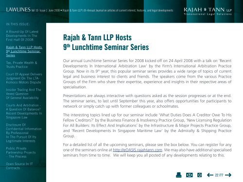 Lawlines Vol 10 Issue 1 - eOASIS - Rajah & Tann LLP