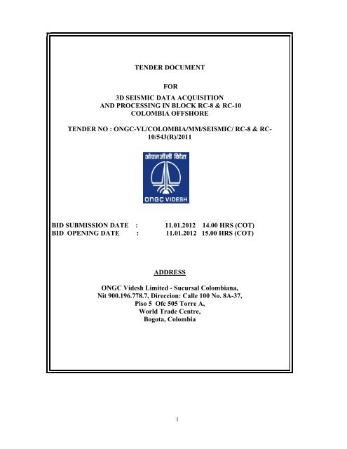 tender document for 3d seismic data acquisition and processing in ...