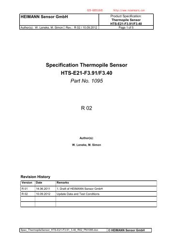 Specification Thermopile Sensor HTS-E21-F3.91/F3.40 Part No ...