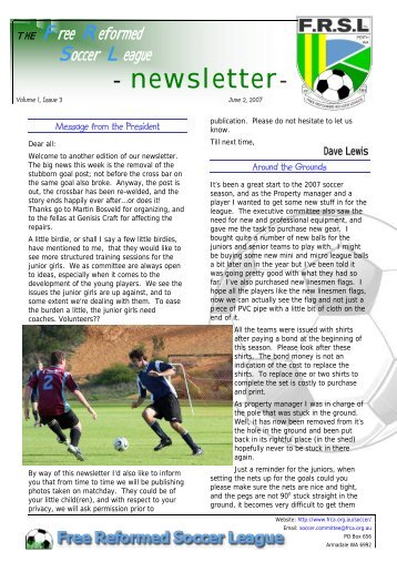 Volume 1, Issue 3 - Free Reformed Soccer League