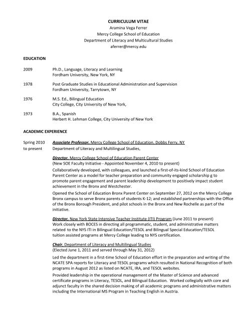 CURRICULUM VITAE - Mercy College