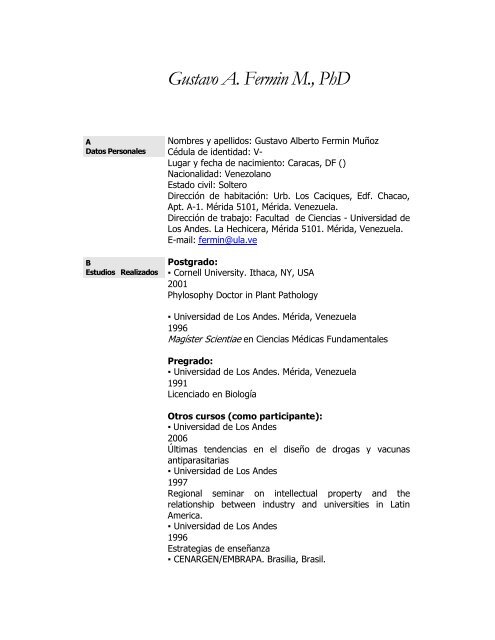 Gustavo A. Fermin M., PhD - Ecotropicos - ULA