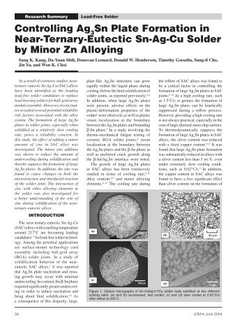 Controlling Ag3Sn Plate Formation in Near-Ternary-Eutectic Sn-Ag ...