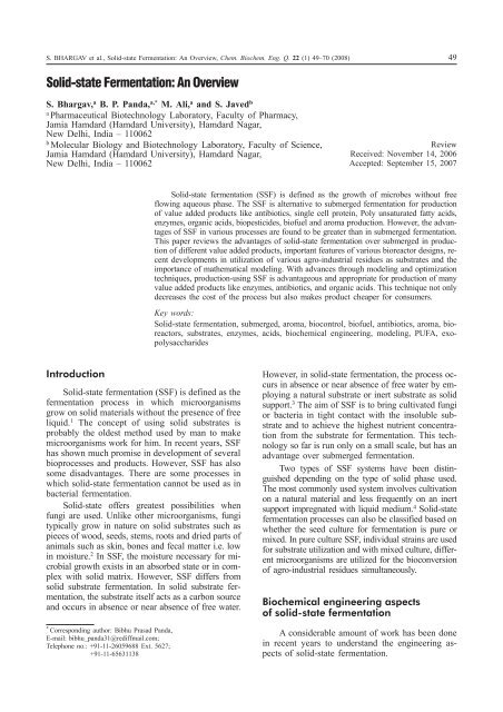 Solid State Fermentation: An Overview - pierre