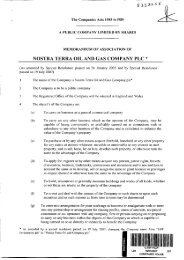 Memorandum of Association - Nostra Terra Oil and Gas Company plc