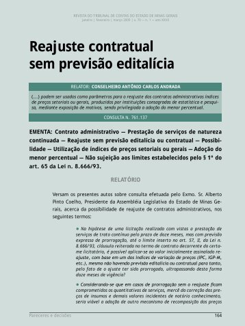 Reajuste contratual sem previsÃ£o editalÃ­cia - Revista do TCE