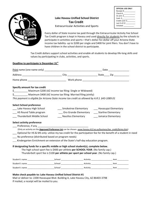 Tax Credit Participation Form - Lake Havasu Unified School District