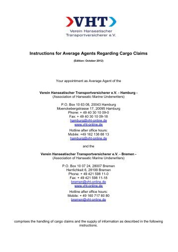 Instructions for Average Agents Regarding Cargo Claims - VHT