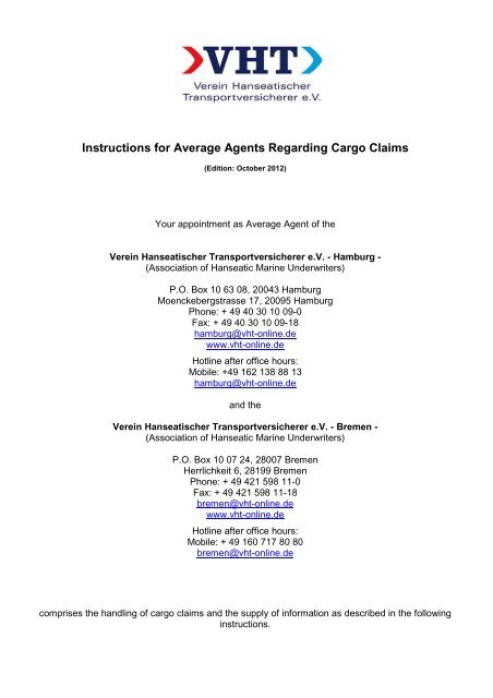 Instructions for Average Agents Regarding Cargo Claims - VHT