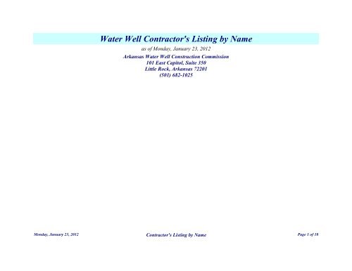 Water Well Contractor's Listing by Name - Arkansas.gov The