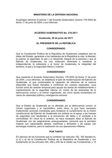Acuerdo Gubernativo No. 216-2011 Reforma Acuerdo Gubernativo ...