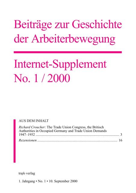 Beiträge zur Geschichte der Arbeiterbewegung Internet-Supplement ...