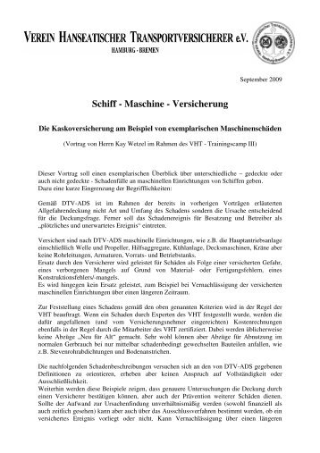Schiff - Maschine - Versicherung - VHT