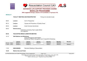 Advanced Life Support Modular course - Programme - Resuscitation ...