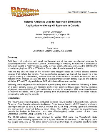 Seismic Attributes used for Reservoir Simulation: Application to a ...