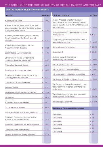 DENTAL HEALTH INDEX to Volume 50 2011