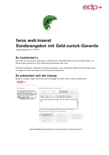 Geld-zurÃ¼ck-Garantie bei faros web:inserat - EDP-Services AG