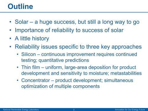 Reliability Challenges for Solar Energy (Presentation) - NREL