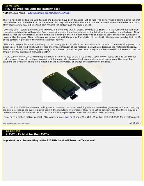 Modifications for the ICOM - RogerK