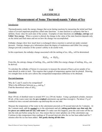 Measurement of Some Thermodynamic Values of Ice