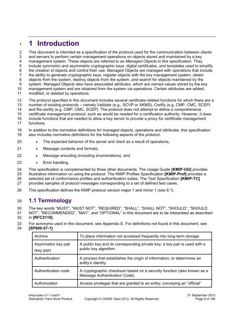 Key Management Interoperability Protocol Specification Version 1.1