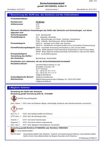 Sicherheitsdatenblatt PU-Binder NEVOLIT - VIA-DACHTEILE