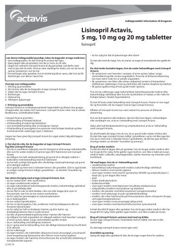 Lisinopril Actavis, 5 mg, 10 mg og 20 mg tabletter - EuroClinix.dk