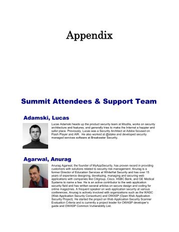 Summit Attendees and Staff Bios
