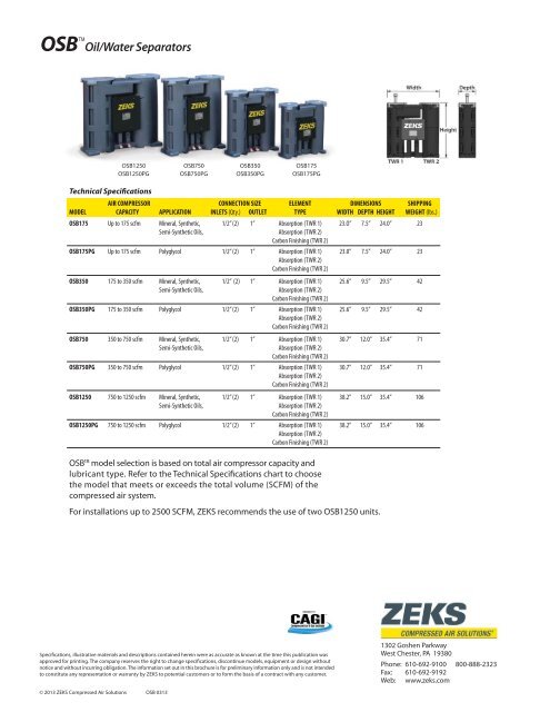 OSB Oil/Water Separator Catalog - ZEKS Compressed Air Solutions