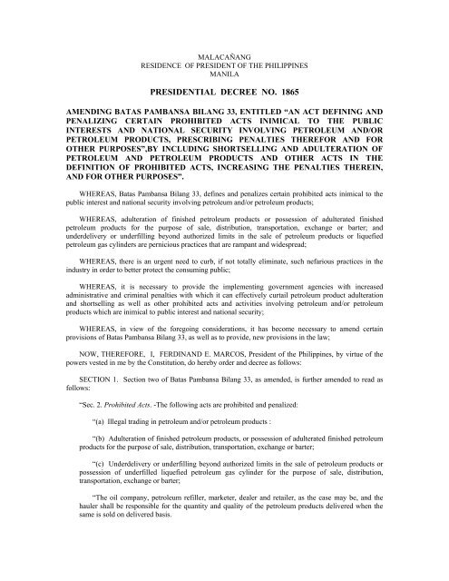 Presidential Decree Example PRESIDENTIAL DECREE NO. 1865
