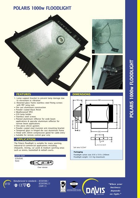 POLARIS 1000w FLOODLIGHT PO LA R IS 1000w ... - Davis Lighting