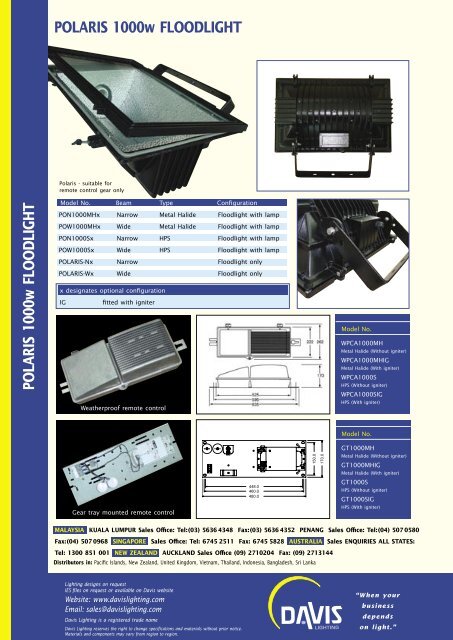 POLARIS 1000w FLOODLIGHT PO LA R IS 1000w ... - Davis Lighting