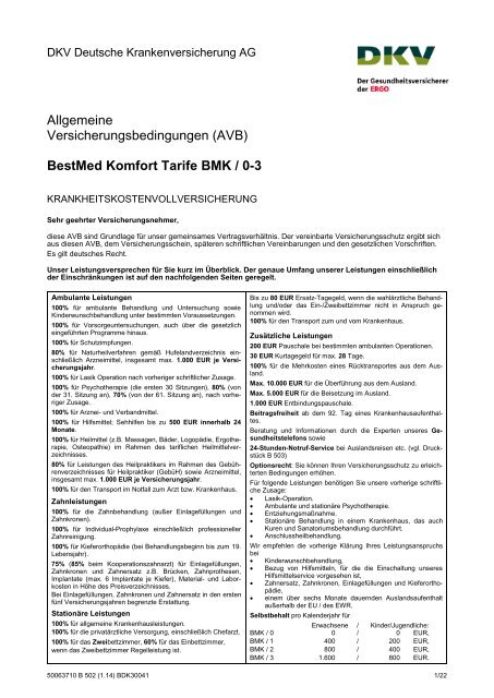 Bestmed Komfort Tarife Bmk 0 3 Dkv Kundeninformations