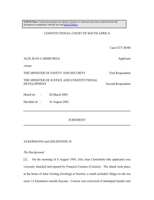 CONSTITUTIONAL COURT OF SOUTH AFRICA Case CCT ... - saflii