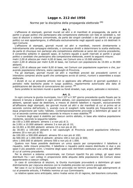 Legge n. 212 del 1956 - Partito dei Comunisti Italiani