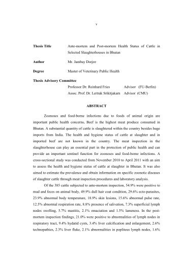 v Thesis Title Ante-mortem and Post-mortem Health Status of Cattle ...