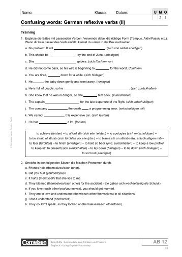 Confusing words: German reflexive verbs (II) AB 12