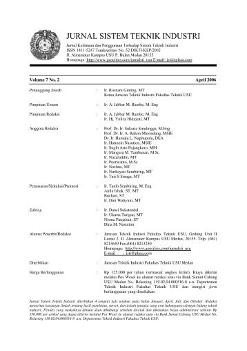 jurnal sistem teknik industri - USUpress - Universitas Sumatera Utara