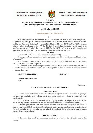 O R D I N  cu privire la aprobarea Codului etic al auditorului intern Åi ...