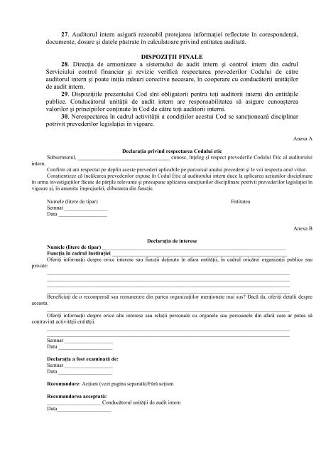 O R D I N  cu privire la aprobarea Codului etic al auditorului intern Åi ...