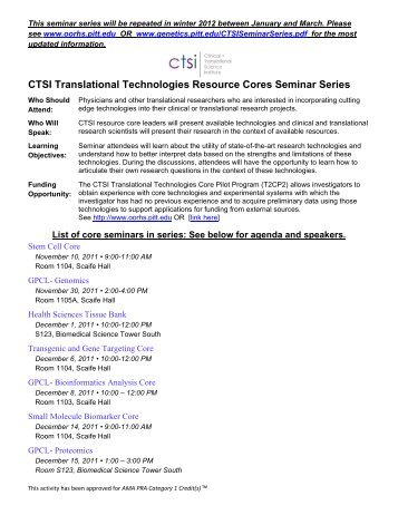CTSI Translational Technologies Resource Cores Seminar Series
